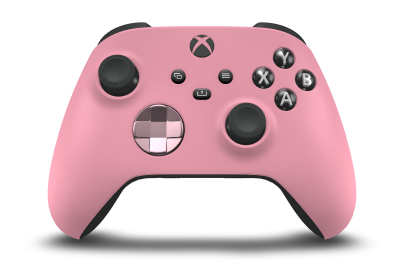 Controller with Retro Pink body, Soft Pink (Metallic) D-pad, and Carbon Black thumbsticks - front view