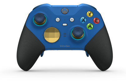 Xbox Elite Wireless Controller Series 2 - Core - Text: Shock Blue + Rubberized Grips, D-Pad: Facetten, Gold Matte (Metall), Zurück: Shock Blue + Rubberized Grips