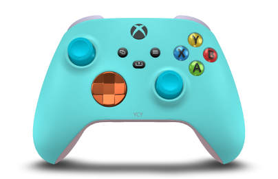 Xbox Wireless Controller - Hoveddel: Gletsjerblå, D-blokke: Skalorange (metallisk), Thumbsticks: Guldsmedeblå