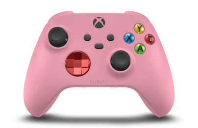 Controller with Retro Pink body, Oxide Red (Metallic) D-pad, and Carbon Black thumbsticks - front view