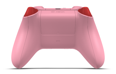 Controller with Retro Pink body, Oxide Red (Metallic) D-pad, and Carbon Black thumbsticks - back view