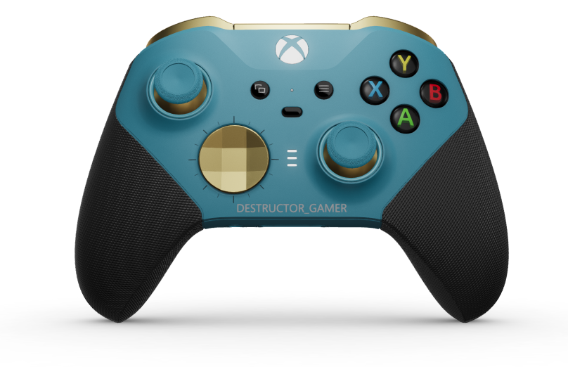 Manette sans fil Xbox Elite Series 2 - Core - Behuizing voorzijde: Mineraalblauw + rubberen handvatten, D-pad: Gefacetteerd, heldengoud (metaal), Behuizing achterzijde: Mineraalblauw + rubberen handvatten