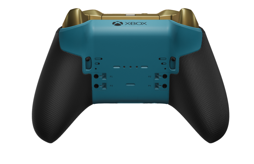 Manette sans fil Xbox Elite Series 2 - Core - Behuizing voorzijde: Mineraalblauw + rubberen handvatten, D-pad: Gefacetteerd, heldengoud (metaal), Behuizing achterzijde: Mineraalblauw + rubberen handvatten