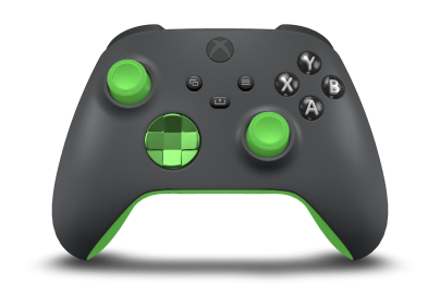 Controller with Storm Grey body, Velocity Green (Metallic) D-pad, and Velocity Green thumbsticks - front view