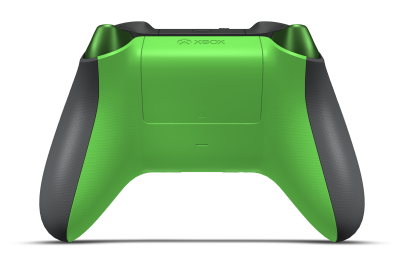 Controller with Storm Grey body, Velocity Green (Metallic) D-pad, and Velocity Green thumbsticks - back view