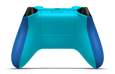 Controller with Shock Blue body, Carbon Black (Metallic) D-pad, and Dragonfly Blue thumbsticks - back view