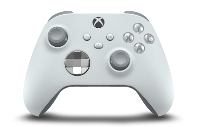 Controller with Robot White body, Bright Silver (Metallic) D-pad, and Ash Grey thumbsticks - front view