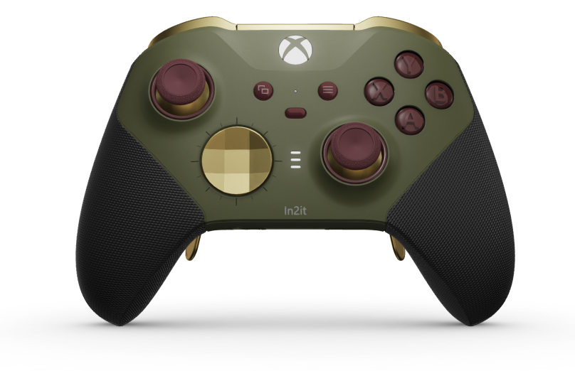 Xbox Elite Wireless Controller Series 2 - Core - 몸체: 녹터널 그린 + 고무 코팅 그립, 방향 패드: 패싯, 히어로 골드(메탈), 뒤로: 녹터널 그린 + 고무 코팅 그립