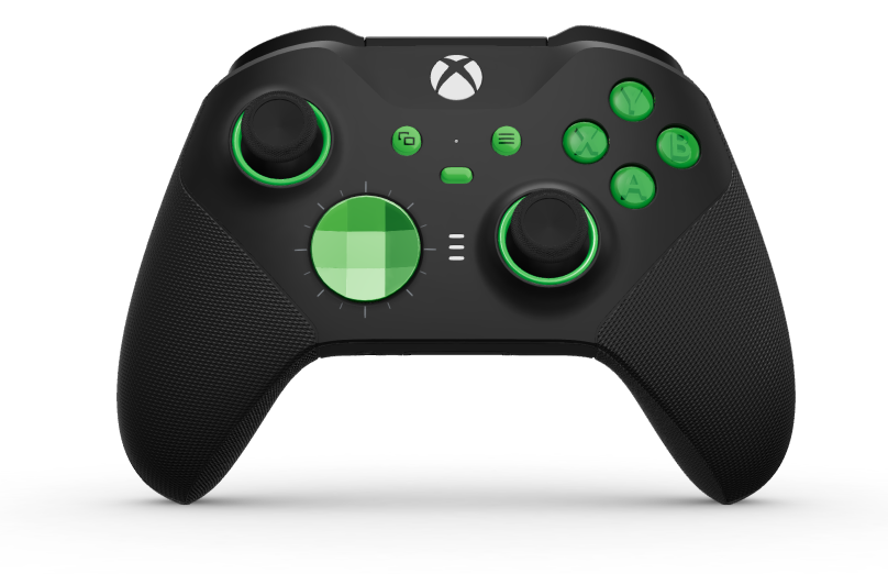 Xbox Elite Wireless Controller Series 2 - Core - Behuizing voorzijde: Carbonzwart + rubberen handvatten, D-pad: Gefacetteerd, velocity-groen (metaal), Behuizing achterzijde: Carbonzwart + rubberen handvatten