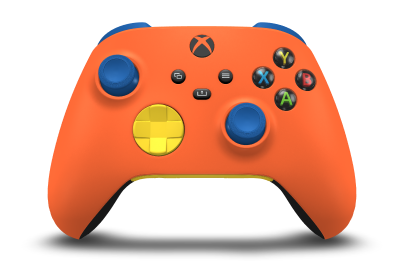 Controller with Zest Orange body, Lighting Yellow D-pad, and Shock Blue thumbsticks - front view