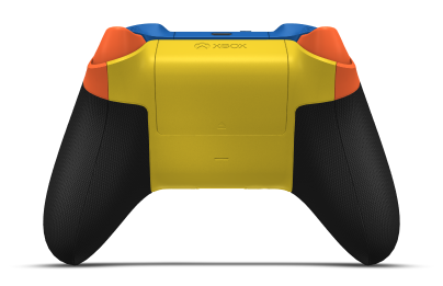 Controller with Zest Orange body, Lighting Yellow D-pad, and Shock Blue thumbsticks - back view
