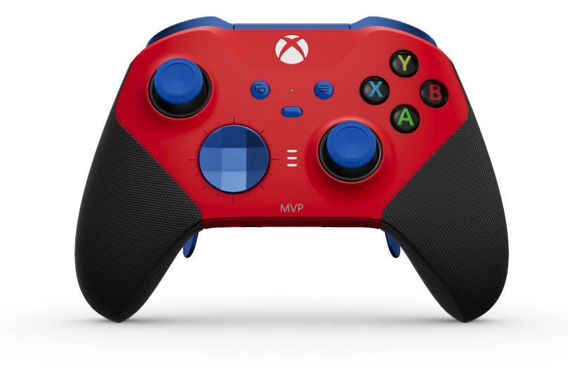 Xbox Elite Wireless Controller Series 2 - Core - Corps: Pulse Red + poignées caoutchoutées, BMD: À facettes, Photon Blue (métal), Arrière: Pulse Red + poignées caoutchoutées