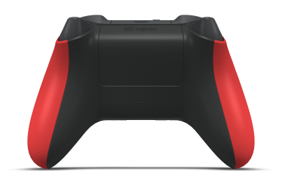 Controller with Pulse Red body, Storm Grey D-pad, and Storm Grey thumbsticks - back view