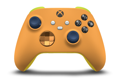 Controller with Soft Orange body, Soft Orange (Metallic) D-pad, and Midnight Blue thumbsticks - front view