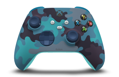 Controller with Mineral Camo body, Midnight Blue D-pad, and Midnight Blue thumbsticks - front view
