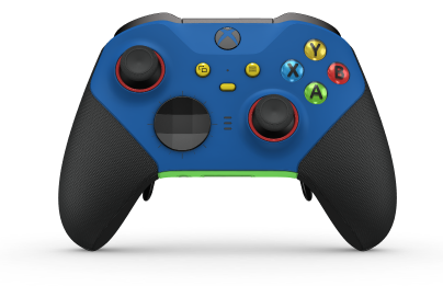 Xbox Elite Wireless Controller Series 2 - Core - Corps: Shock Blue + Rubberized Grips, BMD: Facette, Carbon Black (métal), Arrière: Velocity Green + Rubberized Grips