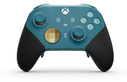 Xbox Elite Wireless Controller Series 2 - Core - 本体: ミネラル ブルー + ラバー加工のグリップ, D パッド: ファセット、ヒーロー ゴールド (メタル), 背面: グレイシア ブルー + ラバー加工のグリップ