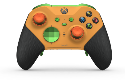 Xbox Elite Wireless Controller Series 2 - Core - Body: Soft Orange + Rubberized Grips, D-pad: Facet, Velocity Green (Metal), Back: Soft Orange + Rubberized Grips