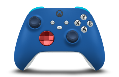 Controller with Shock Blue body, Oxide Red (Metallic) D-pad, and Midnight Blue thumbsticks - front view