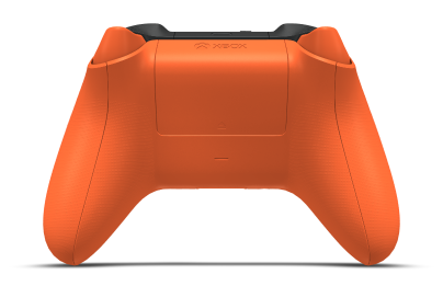 Controller with Zest Orange body, Dragonfly Blue D-pad, and Dragonfly Blue thumbsticks - back view