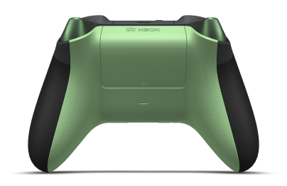 Controller met Carbon Black body, Soft Green (Metallic) D-pad en Ash Grey duimsticks - achteraanzicht
