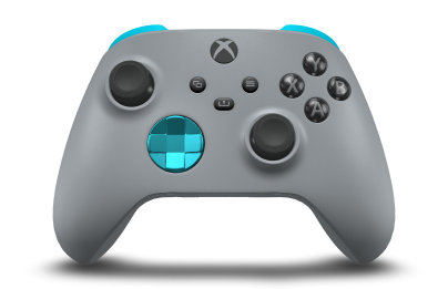Controller with Ash Grey body, Dragonfly Blue (Metallic) D-pad, and Carbon Black thumbsticks - front view