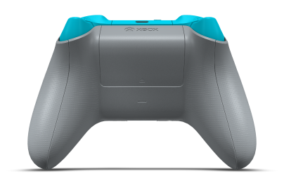 Controller with Ash Grey body, Dragonfly Blue (Metallic) D-pad, and Carbon Black thumbsticks - back view