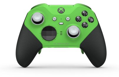 Xbox Elite Wireless Controller Series 2 – Core - Framsida: Velocity Green + gummerat grepp, Styrknapp: Facett, Carbon Black (Metall), Baksida: Velocity Green + gummerat grepp
