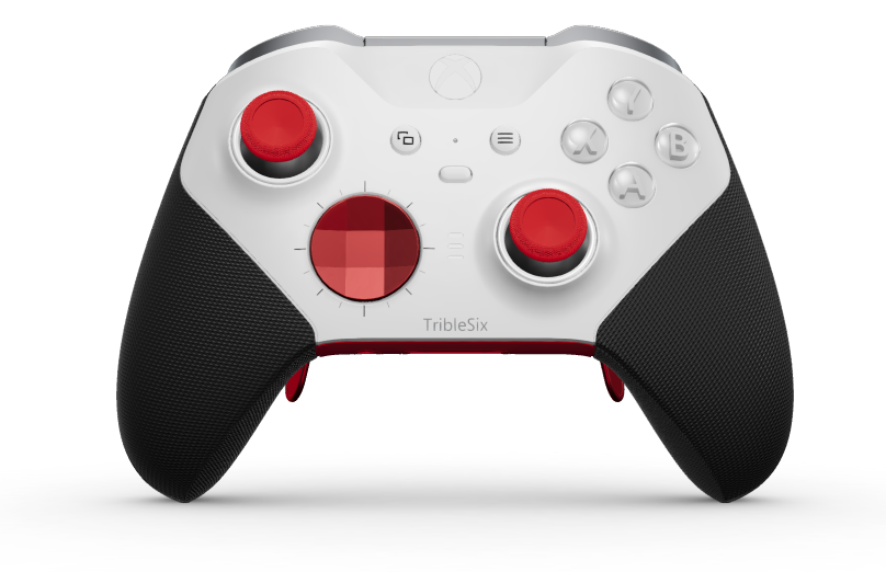 Xbox Elite Wireless Controller Series 2 – Core - Vorderseite: Robot White + gummierte Griffe, D-Pad: Facettiert, Pulse Red (Metall), Rückseite: Pulse Red + gummierte Griffe