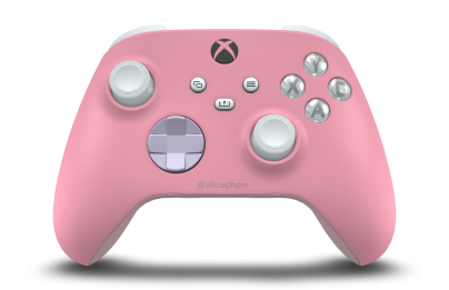 Controller with Retro Pink body, Soft Purple D-pad, and Robot White thumbsticks - front view