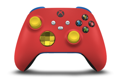 Controller with Pulse Red body, Lightning Yellow (Metallic) D-pad, and Lighting Yellow thumbsticks - front view