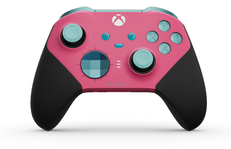 Xbox Elite Wireless Controller Series 2 - Core - Body: Deep Pink + Rubberized Grips, D-pad: Faceted, Mineral Blue (Metal), Back: Deep Pink + Rubberized Grips