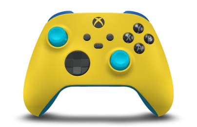 Controller with Lighting Yellow body, Carbon Black D-pad, and Dragonfly Blue thumbsticks - front view