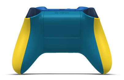 Controller with Lighting Yellow body, Carbon Black D-pad, and Dragonfly Blue thumbsticks - back view