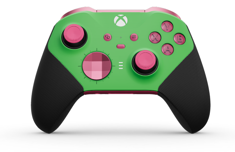 Xbox Elite Wireless Controller Series 2 - Core - Corps: Velocity Green + poignées caoutchoutées, BMD: À facettes, Deep Pink (métal), Arrière: Deep Pink + poignées caoutchoutées