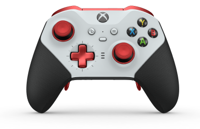 Xbox Elite Wireless Controller Series 2 - Core - Corpo: Branco Robot + Pegas em Borracha, Botão Direcional: Cruz, Vermelho Forte (Metal), Traseira: Preto Carbono + Pegas em Borracha