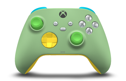Xbox Wireless Controller - 機身: 柔和綠, 方向鍵: Lighting Yellow, 搖桿: 疾速綠