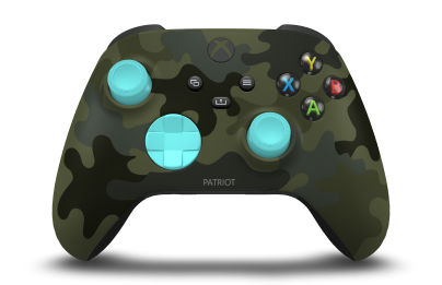 Xbox Wireless Controller - Corpo: Camuflagem de floresta, Botões Direcionais: Azul Glaciar, Manípulos Analógicos: Azul Glaciar