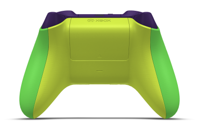 Controller with Velocity Green body, Velocity Green (Metallic) D-pad, and Astral Purple thumbsticks - back view