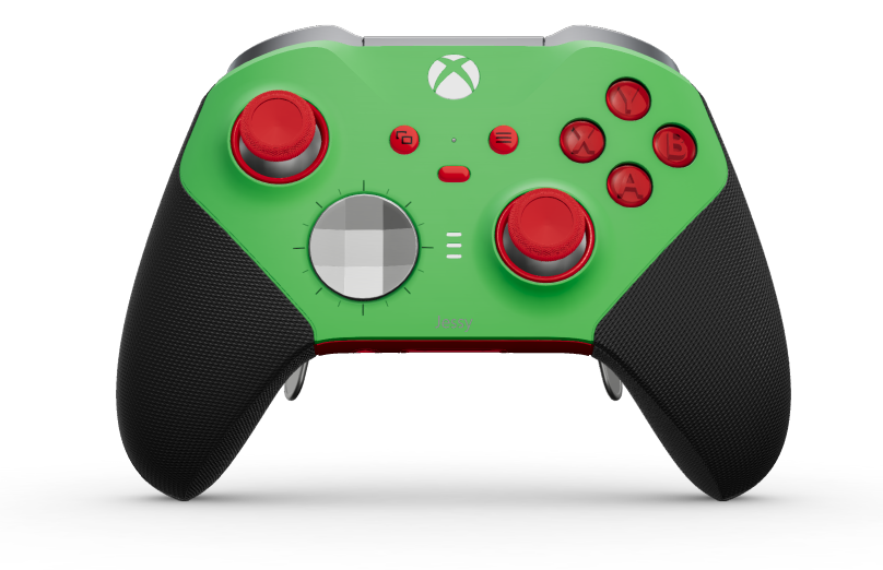 Manette sans fil Xbox Elite Series 2 - Core - Body: Velocity Green + Rubberised Grips, D-pad: Faceted, Bright Silver (Metal), Back: Pulse Red + Rubberised Grips
