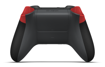 Controller with Pulse Red body, Storm Grey D-pad, and Carbon Black thumbsticks - back view