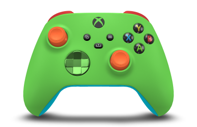 Controller with Velocity Green body, Velocity Green (Metallic) D-pad, and Zest Orange thumbsticks - front view