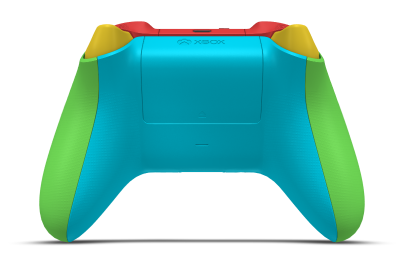 Controller with Velocity Green body, Velocity Green (Metallic) D-pad, and Zest Orange thumbsticks - back view