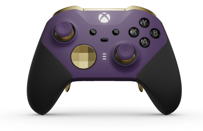 Xbox Elite Wireless Controller Series 2 – Core - Framsida: Astral Purple + gummerat grepp, Styrknapp: Facetterad, Hero Gold (metallic), Baksida: Astral Purple + gummerat grepp