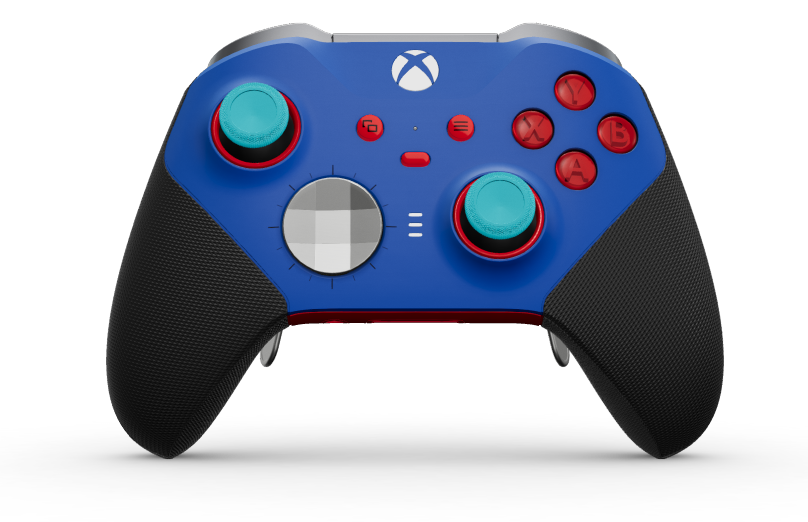 Xbox Elite Wireless Controller Series 2 - Core - Behuizing voorzijde: Shockblauw + rubberen handvatten, D-pad: Facet, Bright Silver (Metal), Behuizing achterzijde: Pulsrood + rubberen handvatten
