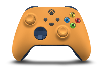 Controller with Soft Orange body, Midnight Blue D-pad, and Soft Orange thumbsticks - front view