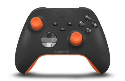 Controller with Carbon Black body, Gunmetal Storm Gray (Metallic) D-pad, and Zest Orange thumbsticks - front view