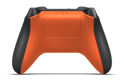 Controller with Carbon Black body, Gunmetal Storm Gray (Metallic) D-pad, and Zest Orange thumbsticks - back view