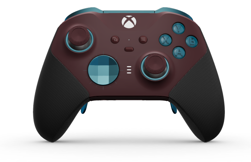 Xbox Elite 無線控制器 Series 2 - Core - Corpo: Vermelho Escuro + Pegas em Borracha, Botão Direcional: Facetado, Mineral Blue (Metal), Traseira: Vermelho Escuro + Pegas em Borracha