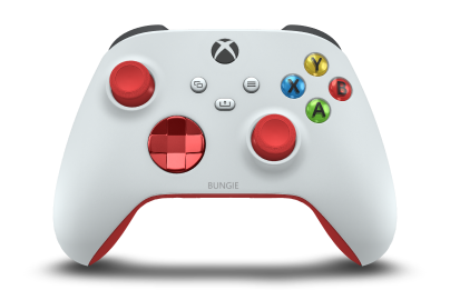 Controller with Robot White body, Oxide Red (Metallic) D-pad, and Pulse Red thumbsticks - front view
